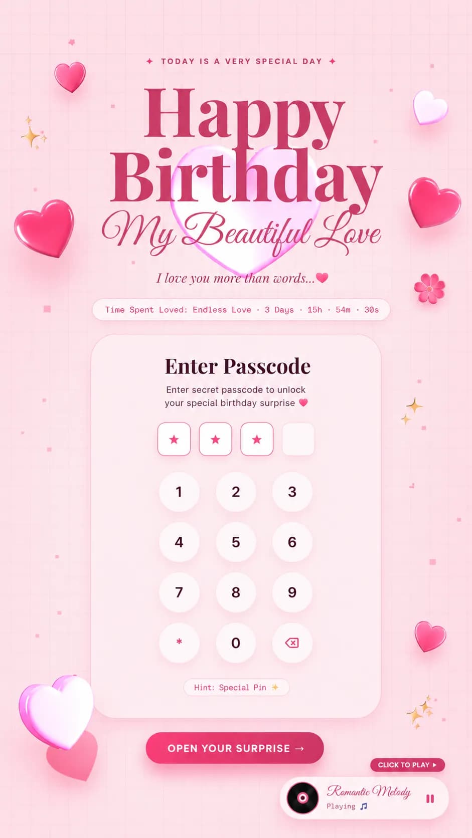 Passcode ✦ Premium 3D Romantic Birthday